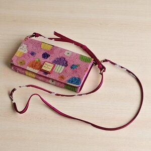 Fashion Inspired Pink Cup Cake Print Crossbody Wallet with Detachable Strap